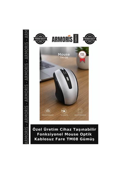Özel Üretim Cihaz Taşınabilir Fonksiyonel Mouse Optik Kablosuz Fare Tm08 Gümüş