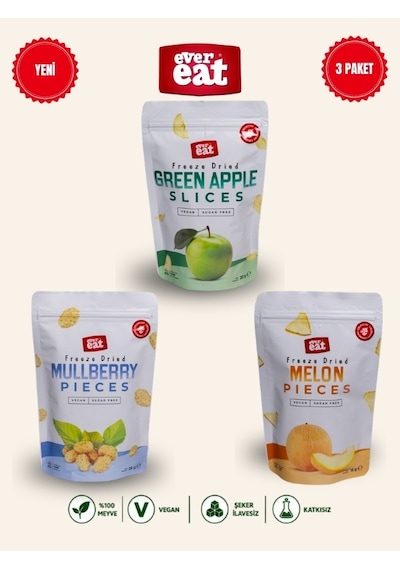 Evereat Elma-dut-kavun Freeze Dry Meyve Cipsi 3'lü Paket Gurme Atıştırmalık 1 Adet
