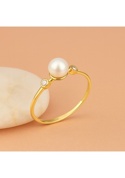 14k Solid Gold Tektaş İnci Yüzük 14 Ayar Altın