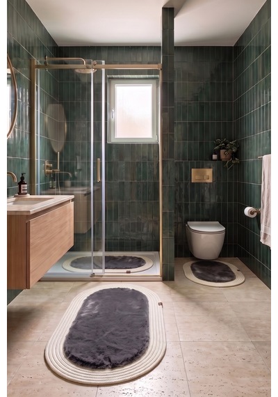 Banyo Paspası Takımı 60x100+40x60 Cm Düz Antrasit Gri & Krem Antrasit Gri - Krem