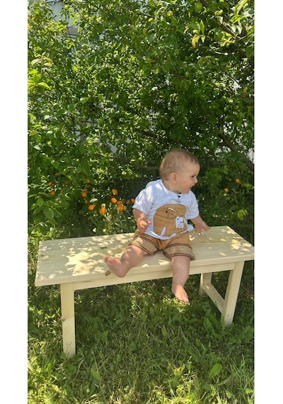 Naturel Ahşap Ladin Modern Bench Tabure 30x100