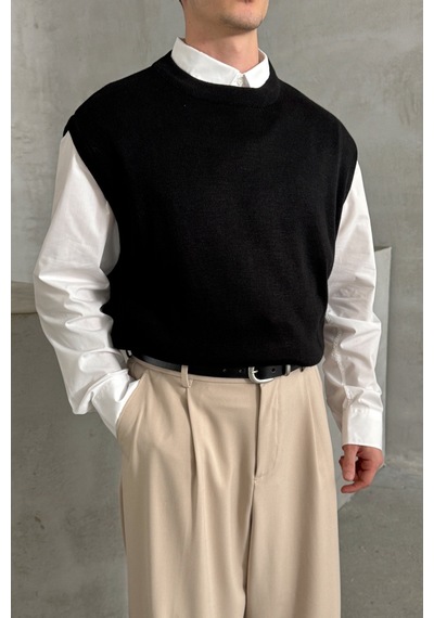 Erkek Bisiklet Yaka Oversize Süveter Siyah
