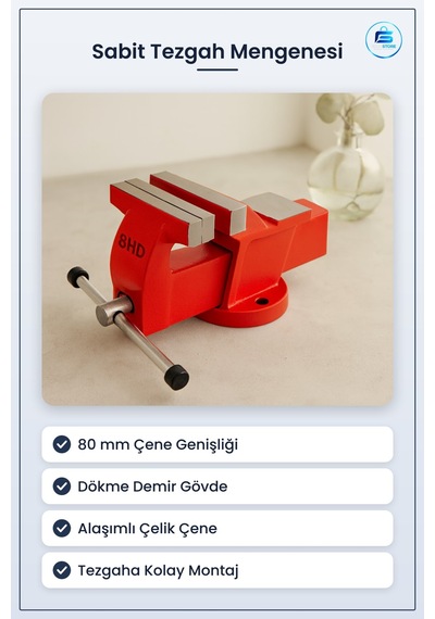 Sabit Tezgah Mengenesi 80 Mm Dökme Demir Gövdeli Çelik Çeneli Atö