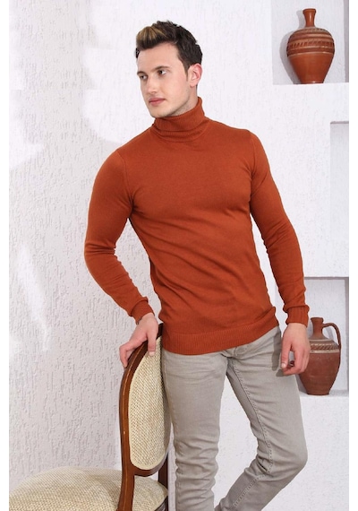Slimfit Boğazlı Likralı Erkek Triko Kazak 001