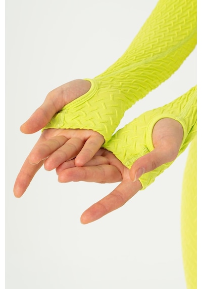 Maraton Slimfit Kadın Bisiklet Yaka Neon Yeşil Crop Top Neon Yeşil