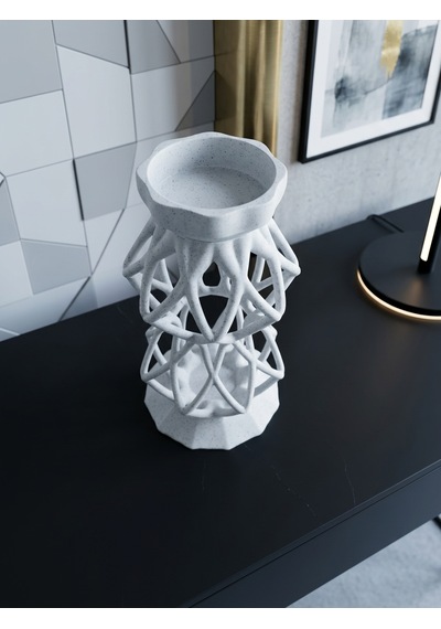 3D Mumluk Şamdan Mermer Desenli Salon Aksesuarı