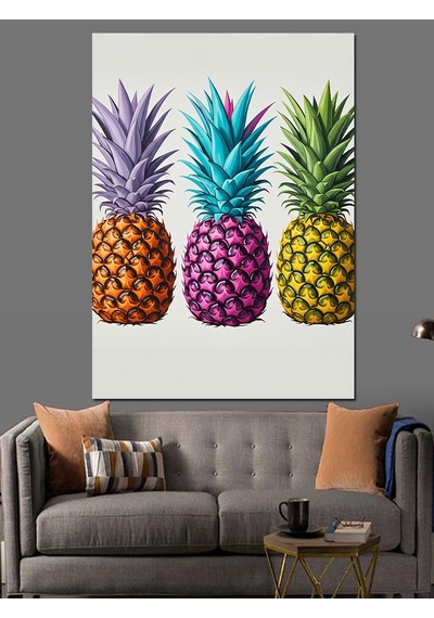 Renkli Ananas Meyve Sanatı Dekoratif Kanvas - Mdf Ahşap Tablo