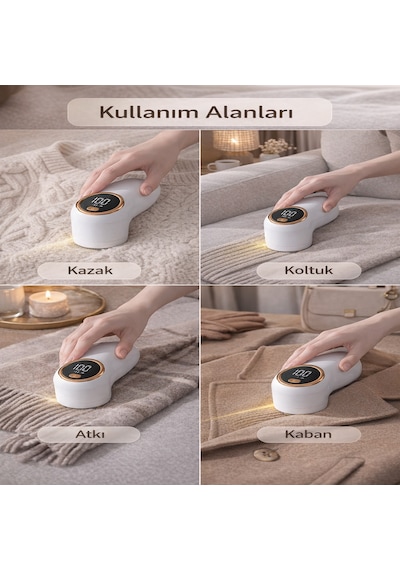 Dijital Ekranlı Şarjlı Tüy Toplayıcı 3 Kademeli Güçlü Tüy Temizleme Cihazı Beyaz