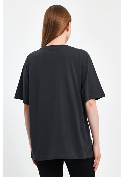 Odda Kadın Oversize Tişört P-009408 Füme