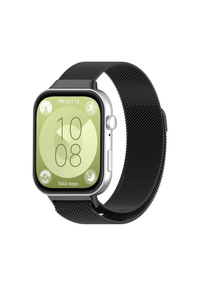 Watch Fit 3/4/4 Pro Uyumlu Hasır Metal Örgü Işlemeli Mıknatıslı Kordon Kayış Siyah