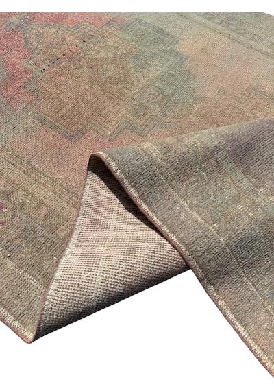 El Dokuması Vintage Taşpınar Halısı 128x248 Renkli Eskitme Halı Renkli