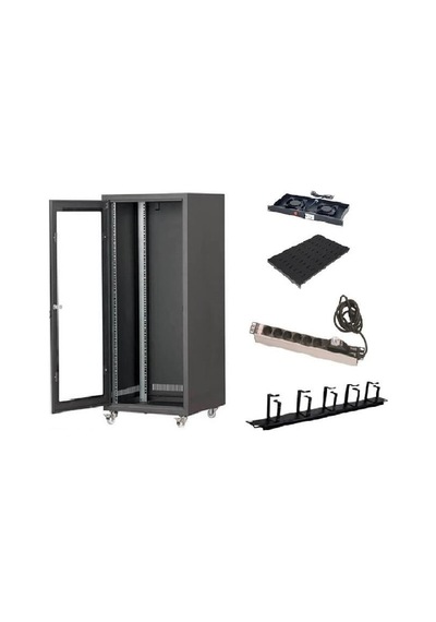 Setrack 19'' 20u 600x600 Rack Kabinet+2lifan+sabit Raf+grup Priz+kablo Organizer
