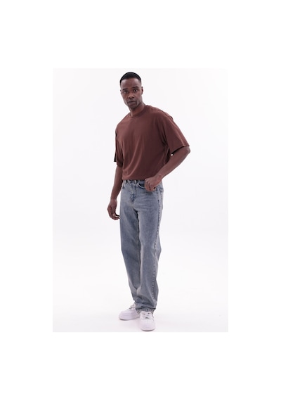 Freemen Erkek Baggy Bol Kesim Kot Pantolon Yıkamalı Mavi