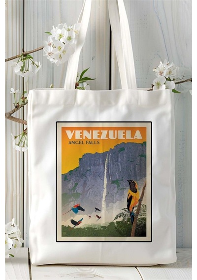 Art Hediye Venezuela Baskılı Bez Çanta Omuz Çantası Kişiye Özel Desen Çok Renkli