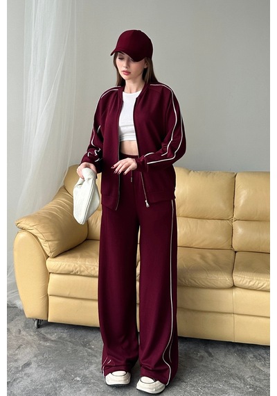 Balenbi Kadın Modal Kumaş Çift Biyeli Fermuarlı Takım 1127 Bordo