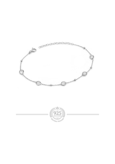925 Ayar Gümüş Beyaz Zirkon Taşlı Top Top Zincirli Bileklik St432