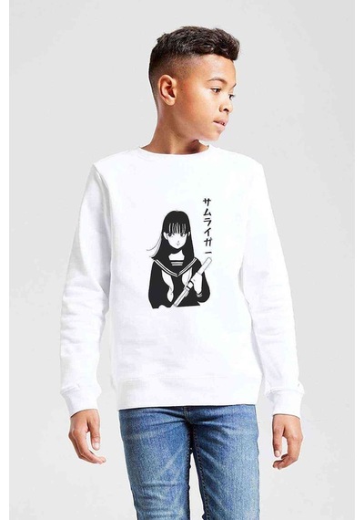 Tshirthane Wascbn Baskılı Unisex Çocuk Beyaz Sweatshirt Beyaz
