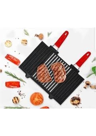 Lava Döküm Mangal Izgarası Çift Silikon Kulplu 25X40Cm