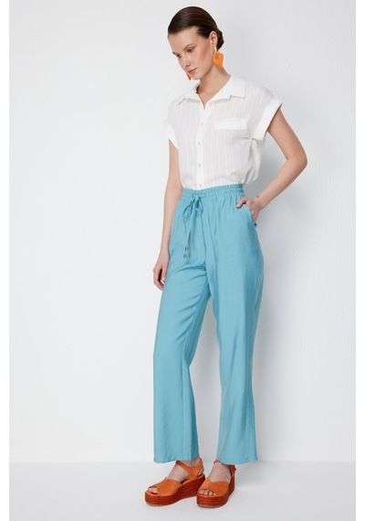 Ekol Kadın Beli Bağcıklı Bol Paça Pantolon 1204 Aqua
