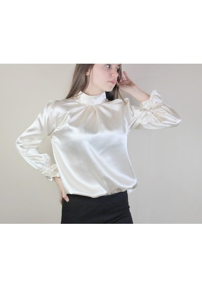Mois Atelier Beyaz Saten Bluz, Tasarım, Hediye, Büyük Beden, Tesettür