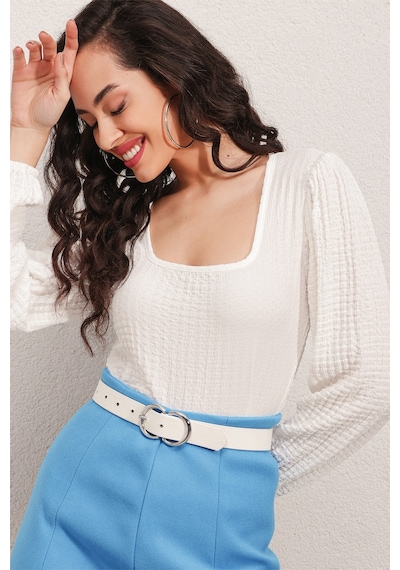 Bigdart 0442 Uzun Kollu Bluz - Beyaz 001
