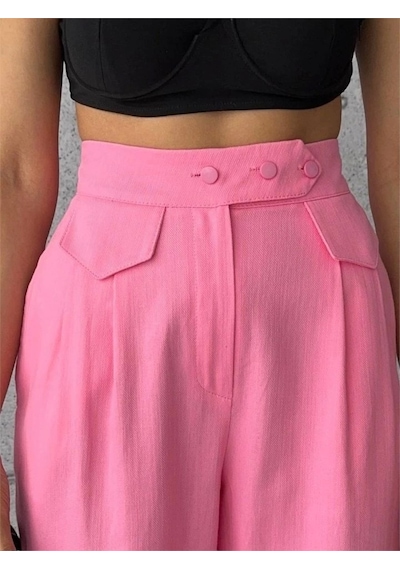Defymoda Pantolon Kapalı Cep 3 Düğme Detaylı - Pembe Pembe Defymoda Pantolon Kapalı Cep 3 Düğme Detaylı - Pembe Pembe