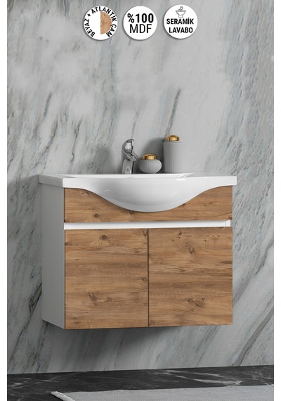 Yıldız 65 Cm Beyaz-atlantik Çam Mdf Seramik Lavabolu Asma Banyo Alt Dolabı Beyaz - Atlantik Çam Yıldız 65 Cm Beyaz-atlantik Çam Mdf Seramik Lavabolu Asma Banyo Alt Dolabı Beyaz - Atlantik Çam