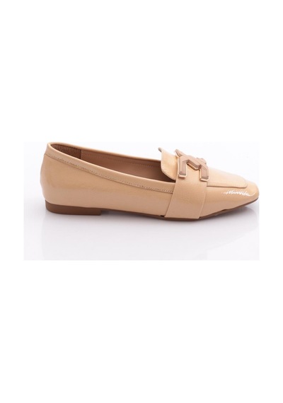 Dgn 5005 Kadin Tokali Loafer Nude Kırışık Rugan