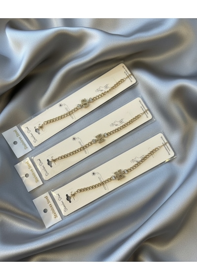 Şehrazat Handmade Gold Çelik Kişiye Özel Harfli Zincir Bileklik Altın