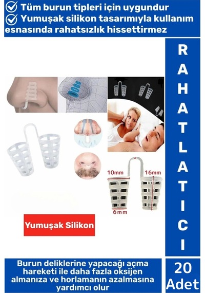 Konforlu Horlama Azaltıcı Rahat Nefes Alıp Verme Uyku Horlama Önleyici Burun Delik Aparatı 20 Adet