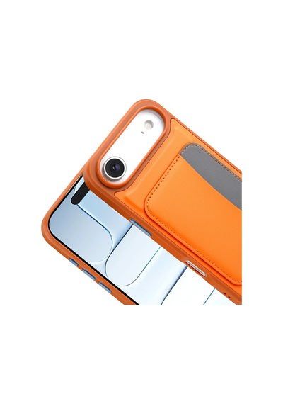 Apple     Uyumlu iPhone 17 Air Kılıf Kartlıklı Zore X-kart Silikon Kapak Turuncu