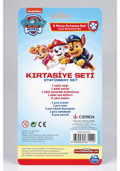 X Dekomus Lisanslı Paw Patrol Rescue Crew Collection 6'lı Kırtasiye Seti Not Defteri,2 Adet Kurşun Kalem,cetvel,silgi,kalemtraş Diğer