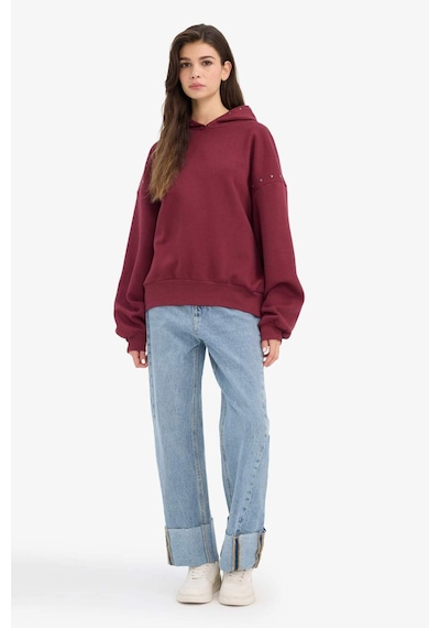 Defacto Oversize Geniş Kalıp Kapüşonlu Kalın Kumaş Sweatshirt G7375ax25cwbr2 Bordo-br2