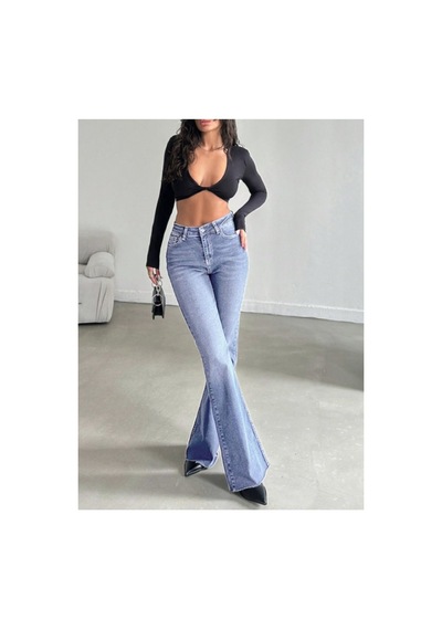 Kene Jeans Paça Kesik İşlemli Buz Mavi İspanyol Paça Buz Mavi