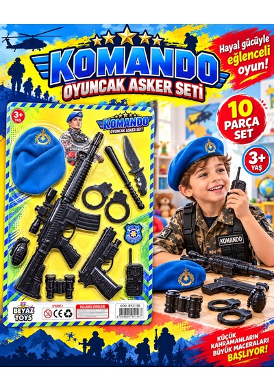 Oyuncak Komando Bordo Bere Asker Polis Seti Hedefli Dart Seti Yelekli Aksiyon Seti 10-16 Parça Mavi