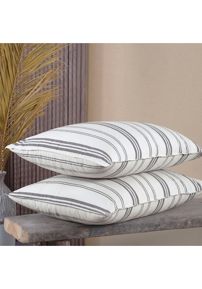 Pamuklu İpliği Boyalı Yıkamalı Kapaklı Yastık Kılıfı 2 Li Set 50x70 Cm Çift İğne Detaylı Beyaz - Gri