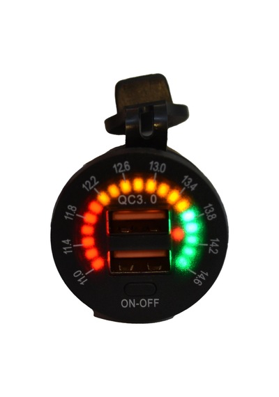 12v 24v Dc Usb Qc3.0 Şarj Port Kadran Voltmetreli Anahtarlı Yuvarlak