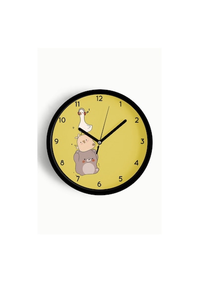 Sevimli Hayvanlar Modern Tasarım Çocuk Odası Duvar Saati - 25cm - Önü Camlı Siyah Kasa-jh1086 Siyah