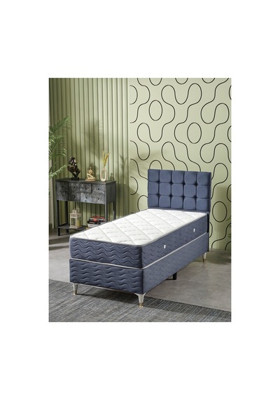 Beehanem Bengü Modern Baza + Yatak + Başlık Seti 120x200 İndigo Geniş Tek Kişilik Sandıklı 3'lü 120 x 200