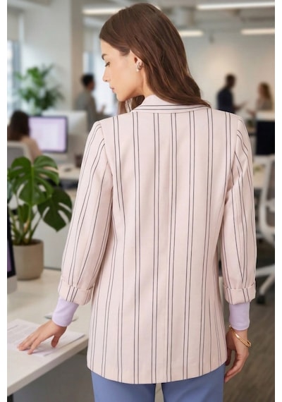 Armonika Kadın Krem Oversize Duble Kol Kruvaze Yaka Astarlı Blazer Ceket Arm-26k001052