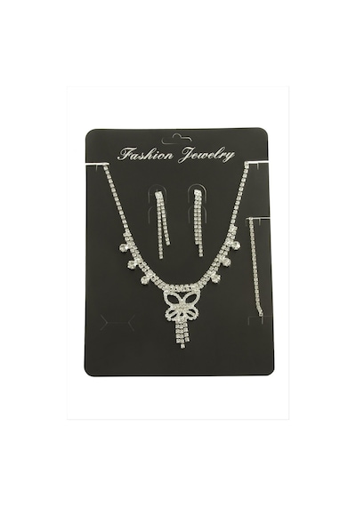 Ilkeshop Kelebek Taşlı Set Kolye - Gümüş Rengi