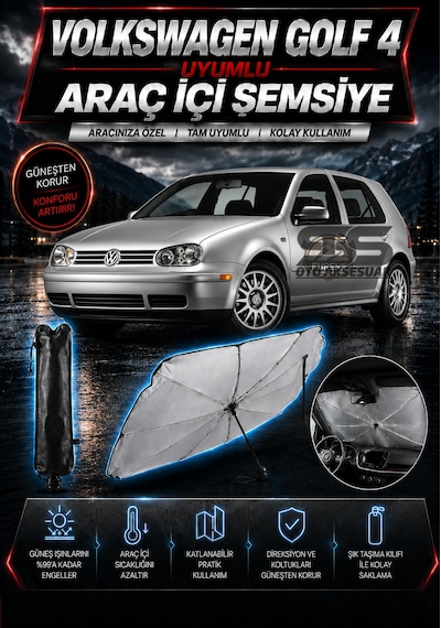 Volksvogen Golf 4 Araç Ön Cam Güneşliği Katlanabilir Şemsiye Oto Güneşlik Uv Korumalı Gölgelik Araba Oto Şemsiyesi