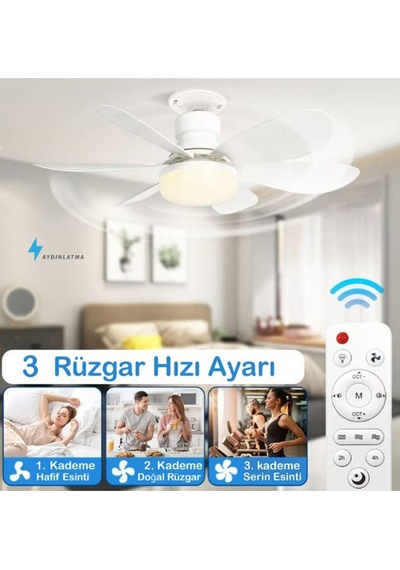 Uzaktan Kumandalı Işıklı Tavan Vantilatörü 30w Ledli Ve 3 Kademeli Akıllı Fan Sessiz Vantilatör