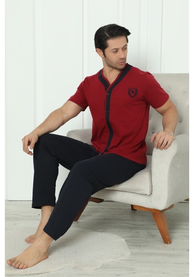 Wordex Falkom 8180 Pamuklu Penye Erkek Düğmeli Kısa Kollu Pijama Takımı Bordo Wordex Falkom 8180 Pamuklu Penye Erkek Düğmeli Kısa Kollu Pijama Takımı Bordo