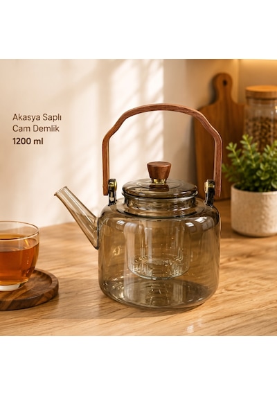 Akasya Saplı Demlik - 1200 Ml - Borosilikat Cam Diğer
