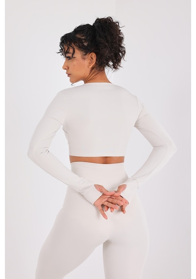 Scorp Eclipse Kadın Spor Uzun Kollu Crop Sweatshirt Bej Standart Bej