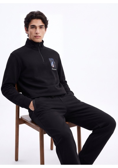 Discovery Expedition D6wm-swt3802 Siyah Erkek Fermuarlı Rahat Kalıp Sweatshirt
