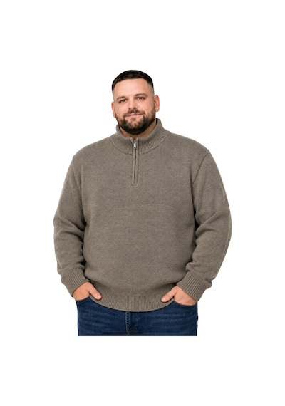 Battalmoda Erkek Büyük Beden Vizon Hattush Fermuarlı Dik Yaka Triko Kazak 3xl-4xl-5xl-6xl