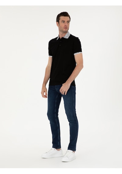 Siyah Slim Fit Polo Yaka Merserize T-shirt