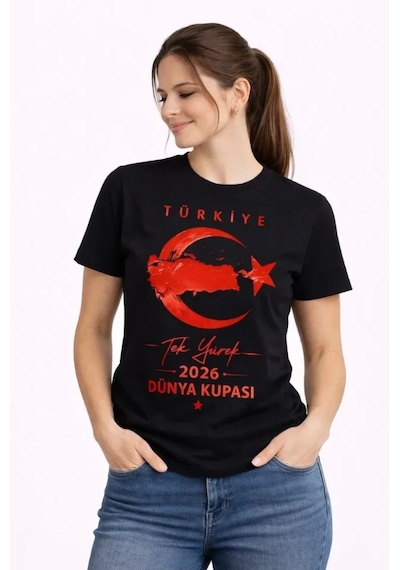 Efnaz Style Türkiye Ay Yıldız 2026 Dünya Kupasi Taraftar Forma T-shirt - Siyah